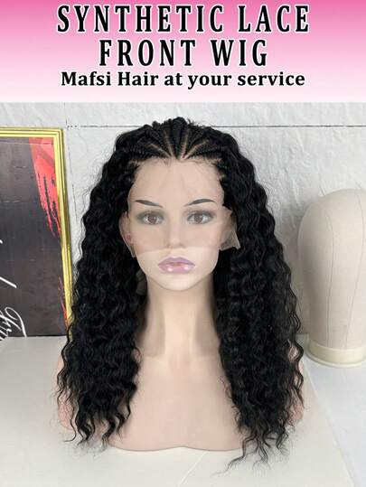 13x6 Lace Front Braided Wigs For Black Women Cornrow Braided Wig With Curly Ends Pre Braids Lace Front Wig Pre Plucked Curly Synthetic Wigs For Black Women