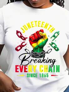 Juneteenth Breaking Every Chain Since 1865 Women's T-Shirt Casual Crew Neck Short Sleeve Graphic Tee With Powerful Fist Design Celebrating Freedom And Heritage Perfect For Everyday Wear And Cultural Events - 白色 - 查看 1