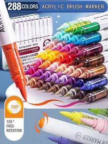 9-Color Set, New 288-Color Professional Set, 207-Color Direct Liquid Acrylic Paint Markers, Soft Tip Large Capacity Ink, Uniform Color, Odorless, Opaque, Suitable For Stone, Glass, Ceramic, Easter Eggs, Metal, Woodcraft Stationery, Student Watercolor Pens, Dual-Tip Oil-Based Markers For Art Students, Paintbrushes For Elementary School Drawing Books, DIY Creation, Suitable For School Art Supplies, Back-To-School Essential - Sets - View 5