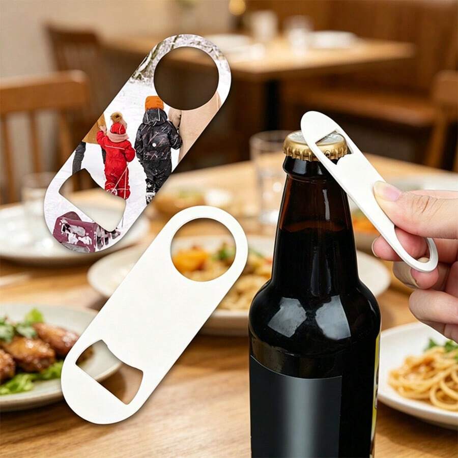 Bộ 6/12 dụng cụ mở nắp chai bằng kim loại trắng, in chuyển nhiệt, chắc chắn, có thể tái sử dụng, dùng làm quà tặng cho nhà bếp, phòng ăn, quầy bar (8.7*3.2cm)
