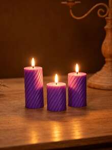 3pcs Set Dreamy Purple Striped LED Electronic Candles, Realistic Flickering Flame Effect, Home Bedroom Living Room Decor, Candlelight Dinner Proposal Party Atmosphere Lighting, Vanity Table Desk Ornament - Purple Spiral - View 3