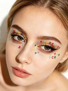 1pc Dopamine Colorful Letter Face Sticker, Transparent 3D Letter Star Sticker, European And American Style Party Makeup Essential For Birthday, Music Festival, Photoshoot, Party, Easy To Apply, Versatile, Create Unique Y2K, Glitter, Carnival Looks!,Concert Look,Face Gems - Multicolor - View 2
