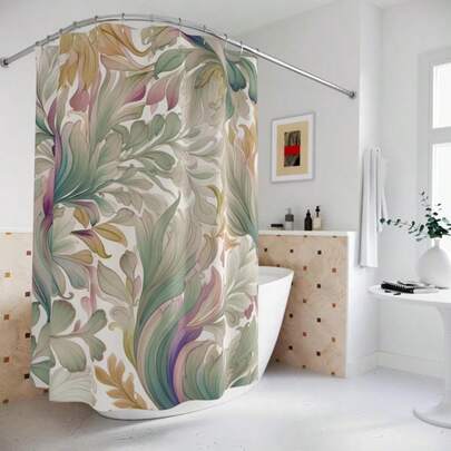 1 tấm rèm tắm dệt theo phong cách nghệ thuật hiện đại, kèm 12 móc treo, vải chống thấm nước, vách ngăn phòng tắm, chống nấm mốc, màn chắn phân tách khu vực tắm khô và ướt, trang trí phòng tắm gia đình, họa tiết trừu tượng phong cách Bohemian màu xanh lá cây nhạt trung tính, kiểu dáng thời trang và phù hợp cho các kỳ nghỉ.