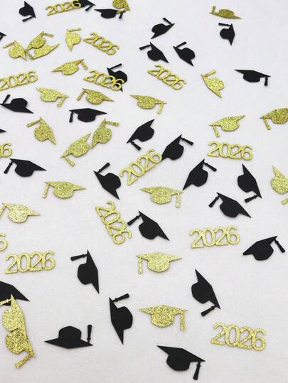 100pcs Black & Gold 2026 Graduation Cap Confetti For 2026 Graduation Party Decoration