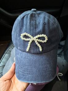 1pc Back To School New Niche Pearl Bow Retro Distressed Visor Cap, Versatile Soft Top Baseball Cap For Women - Pearl Bow - View 7