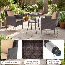 Set Of 3 Patio Wicker Bistro Set 2 Rattan Chairs W/Double-Tier Tempered Glass Table - 米色 - 查看 4