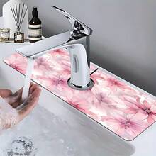 1pc Watercolor Floral Pattern Faucet Mat, Durable Polyester, Quick Dry, Easy Clean, Suitable For Kitchen And Bathroom, Easy Installation, Daily Decor, Gift, Bathroom Mat, Durable Faucet Mat, Faucet Accessory - Multicolor - View 3