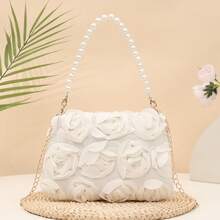 1 pezzo Borsa a tracolla 3D con fiore di rosa, catena di perle, versatile per uso quotidiano, pendolarismo, appuntamenti, abbigliamento da sera - Multicolore - Visualizzare 9
