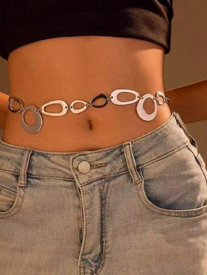 1pc Summer Women's Waist Chain Accessory, Western Style Gothic Decor, Beach Jewelry, Millennium Gold Waist Belt, Turquoise Waist Belt, Plus Size Women's Western Waist Belt, Rebellious Dance Accessories, Vintage Fashionable Personalized Metal Floral Distressed Micro-Inlaid Red Faux Gemstone Geometric Circular Waist Chain, Handmade Hanging Chain May Have Minor Flaws, Suitable For Women's Daily And Party Wear