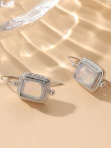 1 Pair Elegant Sophisticated Square Pendant Earrings, Suitable For Women's Daily Wear, Also An Ideal Surprise And Perfect Gift For Families And Women On Vacation And Banquets - Silver - View 5