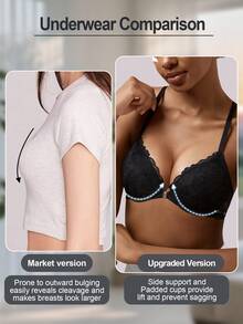 Women's Fashion Lace Back Underwire Bra - Front Closure, Lift, Comfortable Back Shaping, Suitable For Daily Wear And Fashionable Outfits - Black - View 5