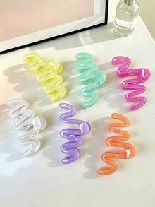 6pcs Jelly Color Wavy Hair Clips, Versatile Casual Suitable For Bun Hairstyle, Spring/Summer,Travel,Party - Multicolor - View 6