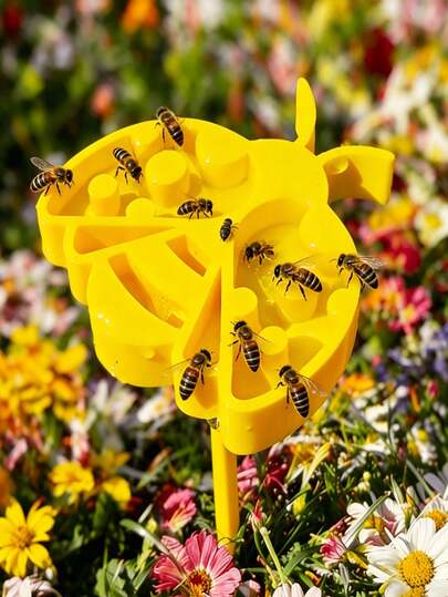2pcs Resin Bee Watering Station & Colorful Butterfly Birdbath, Outdoor Decor Floral Wild Insect Feeder, Perfect Gift For Celebrations