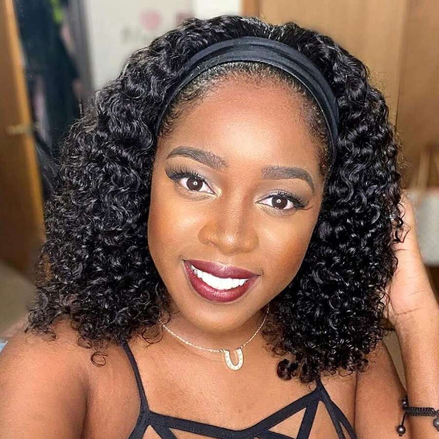 Headband Wig Human Hair Deep Wave 36 Inch None Lace Front Wig Human Hair Machine Made Wigs Glueless Curly Hair Headband Half Wigs For Women Human Hair Natural Color - Natural Black - 查看 1