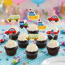 10pcs Transportation Themed Cake Decorations Set, Cartoon Car, Train, Airplane, School Bus And Ship Shaped Cupcake Toppers, Birthday Party Supplies, Traffic Vehicles Cake Picks - Classic Vehicles - View 6