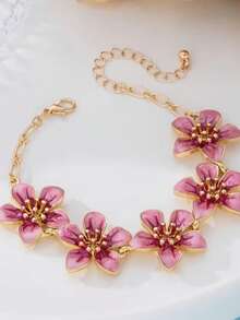 1 tornozeleira artesanal tie-dye rosa com flor de 5 pétalas, moderna e elegante, ideal para férias, viagens, encontros, uso diário. - Rosa - Ver 4