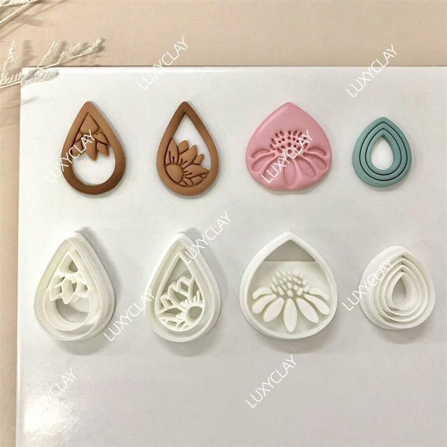 软陶耳环聚合物粘土模具不规则几何形状水滴粘土切割器DIY珠宝吊坠陶艺工具 - 白色 - 查看 1