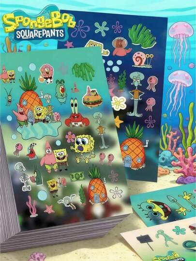 SpongeBob SquarePants Bộ 8 miếng dán DIY sáng tạo, bề mặt PVC mờ, tự dính, hình hoạt hình dễ thương, chống thấm nước, họa tiết đáng yêu, phù hợp cho thiệp, băng dính trang trí, đồ thủ công, bao bì quà tặng, điện thoại, cốc, hành lý, sổ tay, trang trí ngẫu nhiên, chủ đề sinh nhật và các dự án DIY.