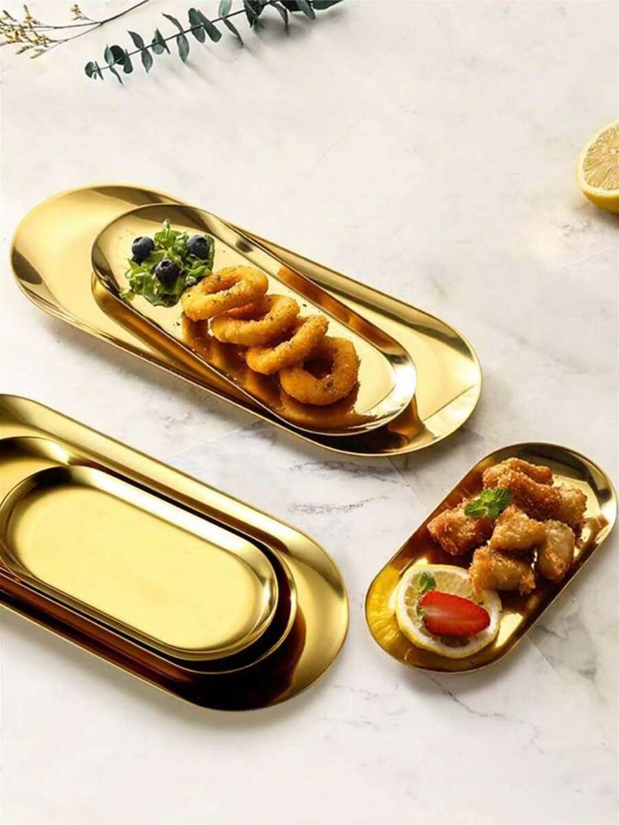 1个不锈钢托盘,北欧风格金色食物托盘,适合家居和厨房,圣诞礼物 - 彩色 - 查看 1