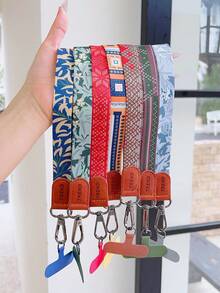 1 pieza Cordón de muñeca grueso y trenzado con clip de hoja de bambú y patrón floral vintage para funda de teléfono móvil - Multicolor - Ver 3