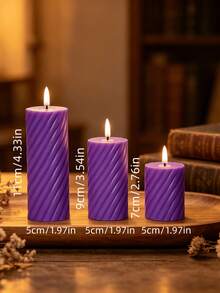 3pcs Set Dreamy Purple Striped LED Electronic Candles, Realistic Flickering Flame Effect, Home Bedroom Living Room Decor, Candlelight Dinner Proposal Party Atmosphere Lighting, Vanity Table Desk Ornament - Purple Spiral - View 8