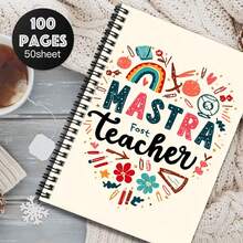 1pc "Mastra Fost Teacher" Themed Spiral Notebook With 100 Practical Pages, Creative Hand-Drawn Style, Useful For Work And Study. Minimalist Cover Design With Colorful Patterns, Suitable For School Records, Daily Planning, Graduation Gift, Birthday Present, Diary Writing, And Note-Taking. - W - View 3