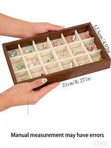 Caja de joyería de madera de nogal con ventana, bandeja de joyería de terciopelo, caja de almacenamiento de joyería para mujeres, bandeja de exhibición de collares, anillos y aretes, organizador de joyería de gran capacidad para collares, pulseras, anillos, aretes, lápices labiales y otros accesorios, regalo para niñas, regalo de viaje - Joyero con ventana de nogal - Ver 5