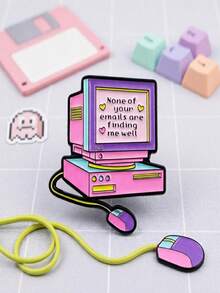 Retro Y2K Millennium Style Vintage Computer Shaped Brooch, Macaron Contrast Color Cartoon Computer Badge, Funny English Slogan Niche Fashion Accessory - Multicolor - View 7