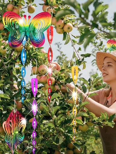 1 Set Bird Deterrent Devices Outdoor Set 10 Pcs Bird Repellent Reflective Scare Rods 2 Pcs Reflective Pinwheels With Stakes And 2 Pcs Rotating Butterfly Wind Chime Ornament For Outdoor Yard Patio Lawn Farm Decoration