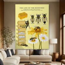Enmarcado Lienzo impreso  de varios tamaños, póster sobre la vida de las abejas, póster sobre el conocimiento, arte mural vintage, decoración del hogar, diseño plano 2D, perfecto para la decoración de habitaciones. - Enmarcado - Ver 4
