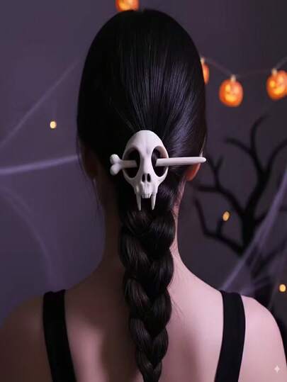 1pc Gothic White Mini Skull Hair Accessory, Creative Costume Decor, Realistic Skull Hair Clip, Photography Prop, Suitable For Halloween & Christmas Party Gifts