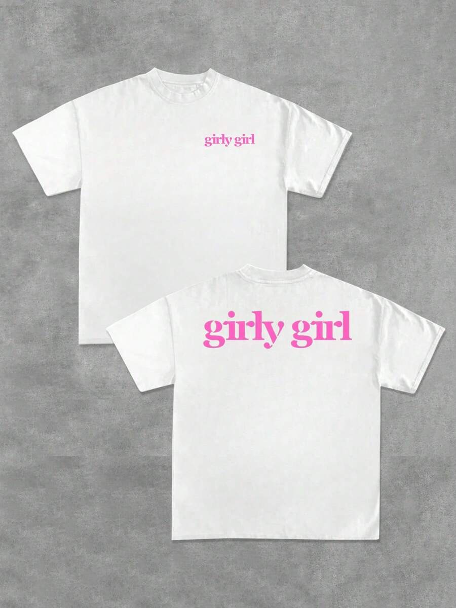 Bright Pink Text With The Phrase "Girly Girl" Expressing Self-Affirmation, Confidence, And A Playful Touch, Showcasing A Modern And Carefree Positive Attitude. Ideal For Standing Out In Style And Comfort On Any Occasion. Men's Reversible T-Shirt - 白色 - 查看 1