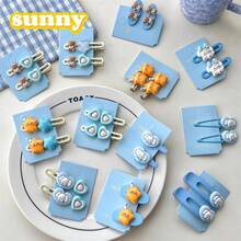 Cute Cartoon Star Bear Puppy Hair Accessories Hairpin Girl Hairpin Student Side Bangs Clip Broken Hairpin - 4號藍色愛心小狗髮夾(一對) - 查看 4