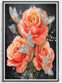 1 Set Diamond Art Kit, Floral Pattern, 5D Diamond Painting Set, Gift Diamond Art Embroidery Mosaic, Suitable For Adult Beginners Stress Relief Handcraft Diamond, Round Full Diamond Diamond Art Set, Dot Diamond DIY, Birthday Gift, Ideal For Home Decor And Wall Decoration - round diamond - View 2