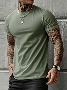 Men's Solid Color Short Sleeve T-Shirt, Comfortable, Breathable, For Summer. - 淺灰色 - 查看 10