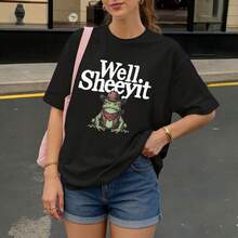 Camiseta negra con estampado de rana vaquera y texto Well Sheeyit para uso casual - Negro - Ver 3