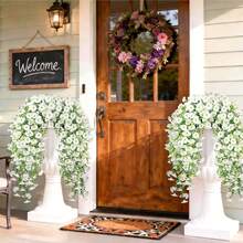 1/4 Pcs Outdoor Artificial Flowers Hanging Eucalyptus Plants Silk Morning Glory Vines UV Resistant Greenery Anniversary Graduation Wedding Party Home Office Porch Garden Yard Wall Spring Summer Decor - White-eucalyptus Morning Glory - View 5