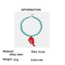 1pc New Beach Vacation Style Blue-Green Beaded Red Lobster Pendant Necklace, Suitable For Women To Wear On Vacation - Red - View 7