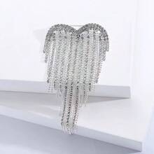 1pc Heart Shaped Tassel Rhinestone Brooch, Fashionable Elegant Versatile Lapel Pin, Sweater Decoration Accessory - Multicolor - View 5