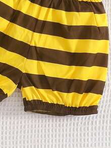 1 Set Baby Girls Cute Bee Sleeveless Ruffled Cartoon Top + Striped Floral Shorts, Soft & Adorable Outfit For Daily Wear, Outing, Photography, 2026 Spring/Summer New Fashion - Yellow - View 6