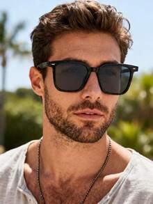 1pc Men's Geometric Black Stylish Classic Street Fashion Glasses, Suitable For Driving, Fishing, Camping, Daily Life, Street Photography, Tropical Beach Vacation, Business Casual Occasions - 1 cái màu xám đen - Xem 3