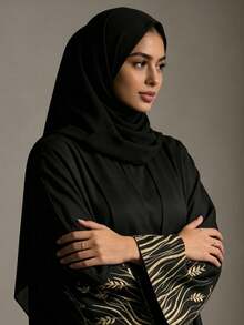 1pc Fashionable Open Abaya With Exquisite Embroidered Cuffs, Suitable For Women's Daily Wear, All-Season, Muslim Islamic Clothing - Multicolor - View 5