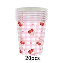Este set desechable de 80 piezas con temática de cerezas de dibujos animados para baby shower incluye 20 platos, 20 platos de postre, 20 vasos y 20 servilletas. Este práctico set de vajilla desechable es perfecto para acampadas, picnics, barbacoas en el jardín, bodas y fiestas de cumpleaños. - Multicolor - Ver 5