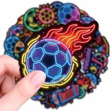 56PCS Neon Style Soccer Stickers, Vinyl Waterproof Decals For Water Bottles Laptop Phone Case Luggage Skateboard Scrapbook, Sports Theme Stickers For Teens Adults Soccer Fans Scrapbook Supplies Scrapbooking - 1 Set - View 3