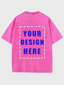 Men's Relaxed Fit Heavyweight 230g Washed 100 Percent Cotton T-Shirt With Ized Front/Back Printing, Double-Sided Large/Small Logo/Text/Design, Short Sleeve Round Neck Tee For Promotional Branding, Events & Bulk Orders - 玫紅色 - 查看 1