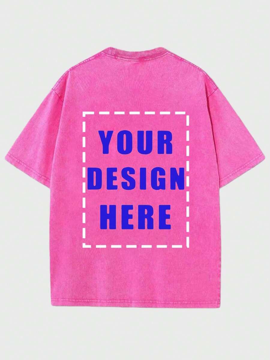 Men's Relaxed Fit Heavyweight 230g Washed 100 Percent Cotton T-Shirt With Ized Front/Back Printing, Double-Sided Large/Small Logo/Text/Design, Short Sleeve Round Neck Tee For Promotional Branding, Events & Bulk Orders - 玫紅色 - 查看 1