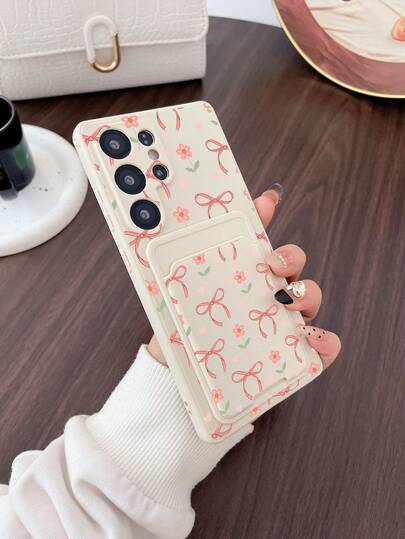 1pc White TPU Cute Butterfly & Flower Pattern Soft Protective Phone Case And 1pc White Butterfly & Flower Pattern Adhesive Card Holder 2-In-1 Fashionable Personalized Phone Case, Suitable As Birthday/Holiday/Anniversary Gift For Girlfriend/Boyfriend, Best Friend, Spouse, Partner, Family, Coworker, Student, Compatible With Apple/Android Smartphones