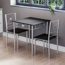 Dining Kitchen Table And Chairs 2 Seater Dining Room Set, 2 Seater Dining Chairs With Elegant Table Compact Wood Steel Frame Dining Kitchen Furniture - Black - View 12