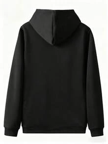 New Autumn And Winter Solid Color Printed Hoodie, Loose Fit With Pockets - Loose Fit, Long Sleeves, A Must-Have Pullover Style For Autumn And Winter, Regular Fit, Warm And Comfortable For Everyday Casual Wear, Machine Washable Pullover Top, Autumn And Winter Sweatshirt, Suitable As A Christmas Gift, For Casual, Sports, And Party Wear - 黑色 - 查看 4