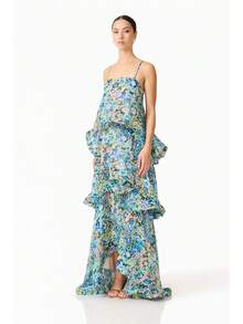 Brick Lane Co. 2026 European And American Summer And Sweet Printed Multi-Layer Cake Long Strap Dress Vacation Outfits Women Summer Outfits Women - 綠色 - 查看 5